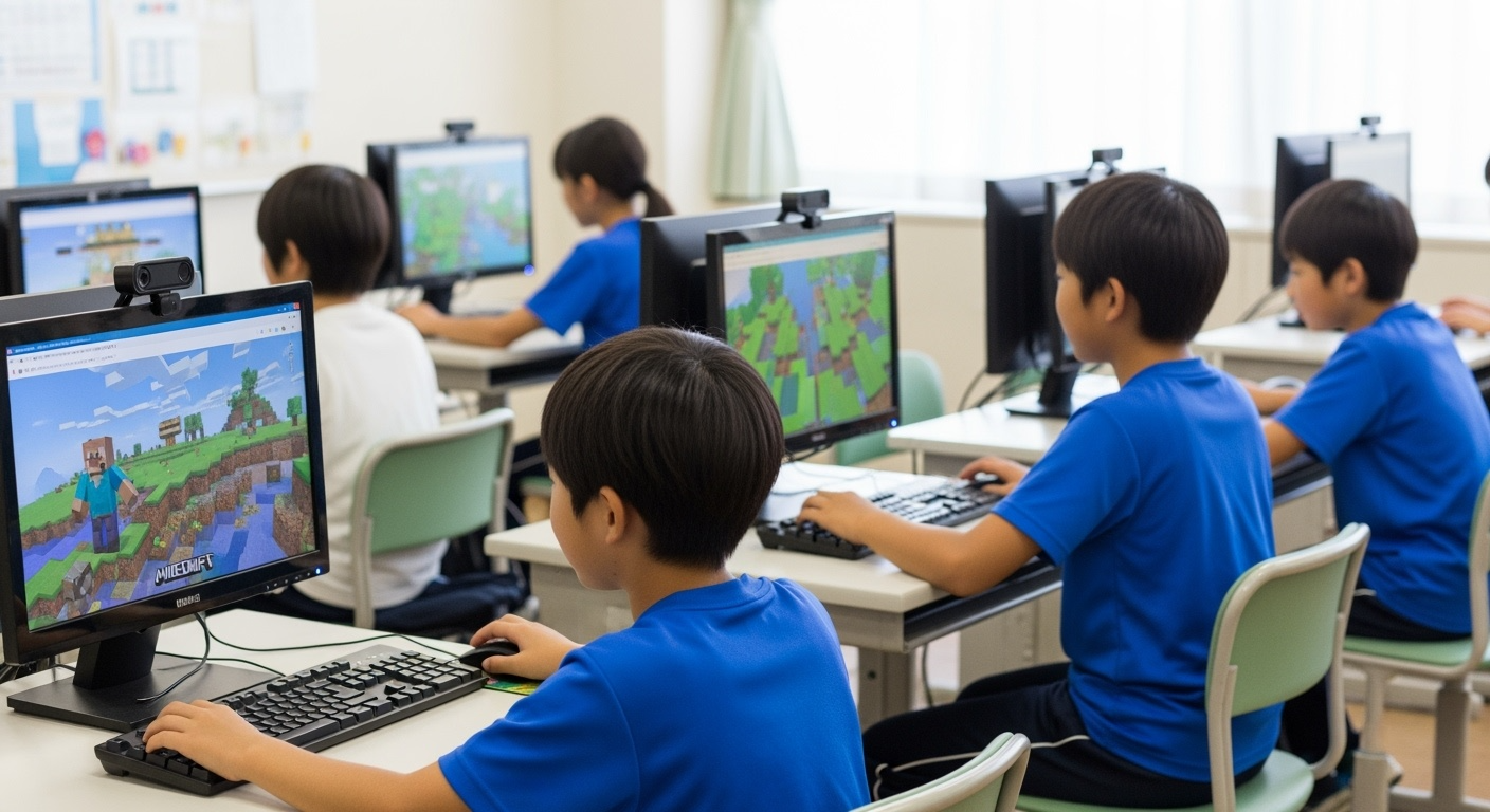 無料体験レッスンでマインクラフトを楽しむ子ども